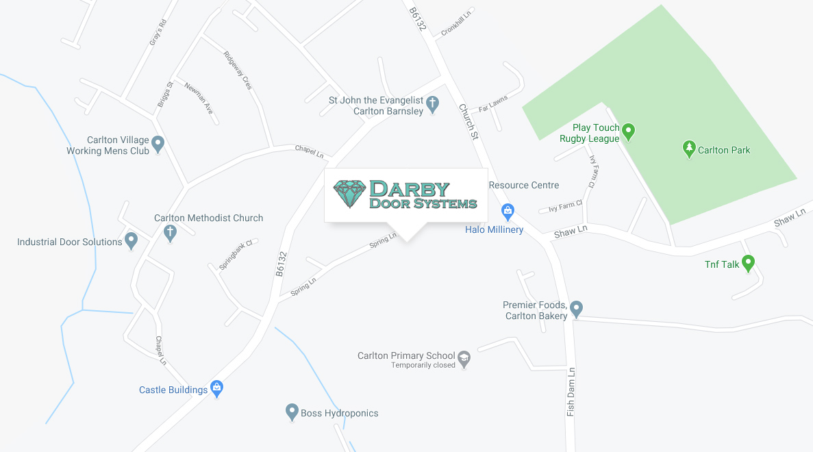 Contact / Location Map for Darby Door Systems: 14 Spring Lane, Carlton, Barnsley, South Yorkshire S71 3EX